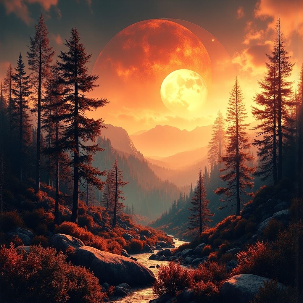 Surreal Sunset Landscape in Digital Art Style