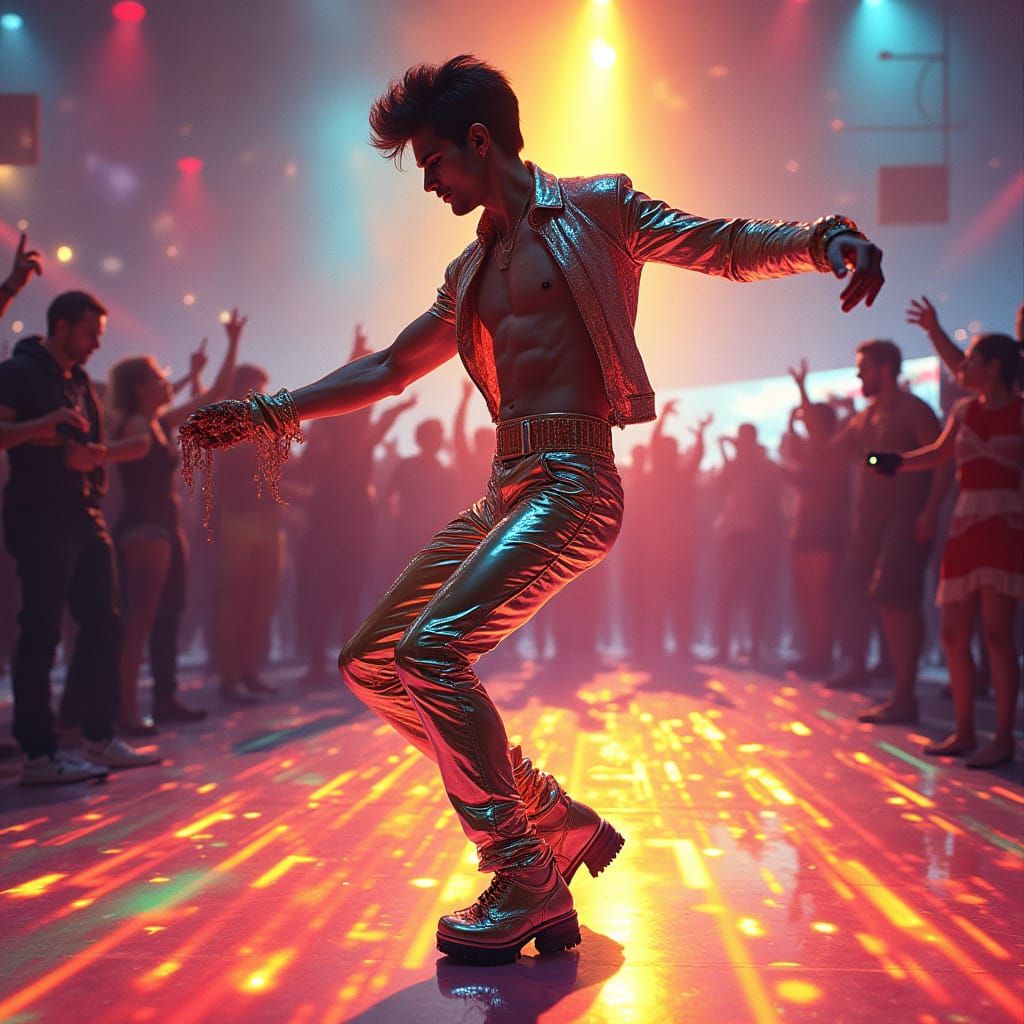 Flamboyant Disco Dancer in Vibrant Polyester