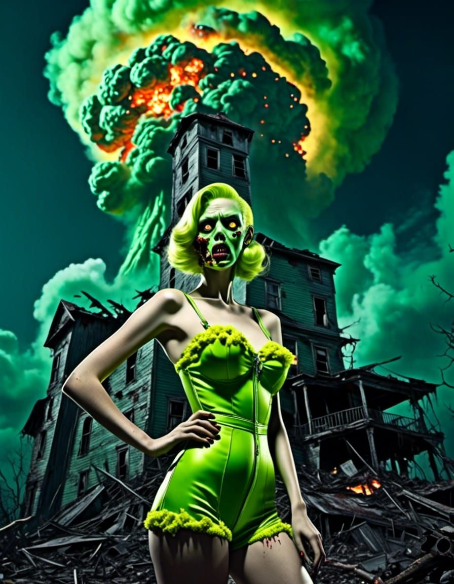 Zombie Pinup Girl in Nuclear Apocalypse