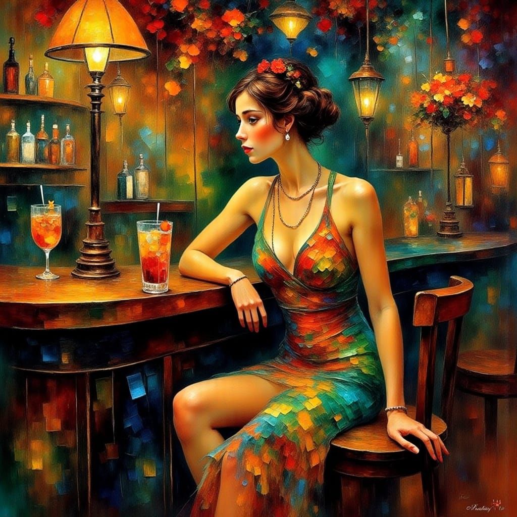 Glamorous Flapper Woman with Cocktail in Art Deco Style