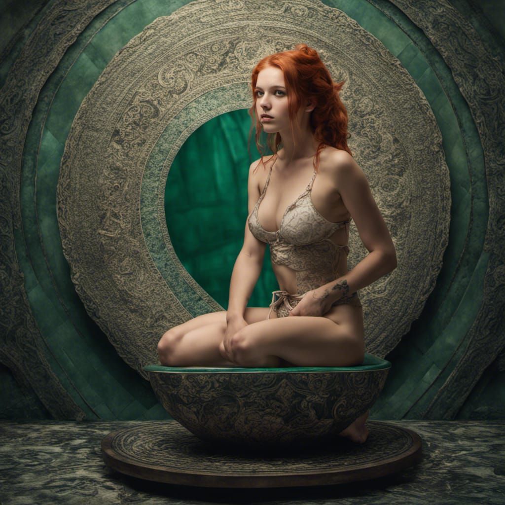 Redhead on Jade Egg with Mandala, Doré Style