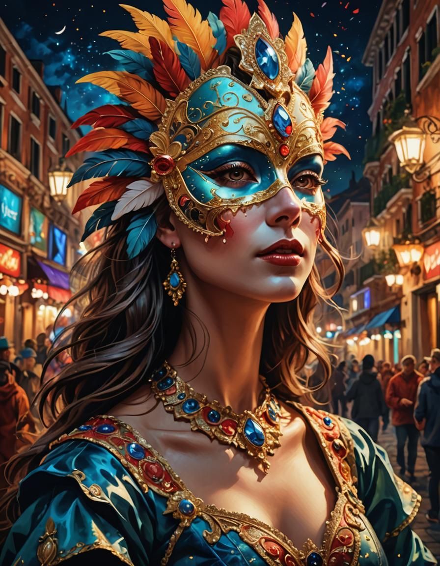 Venetian Mask at Carnival: Hyperrealistic Concept Art