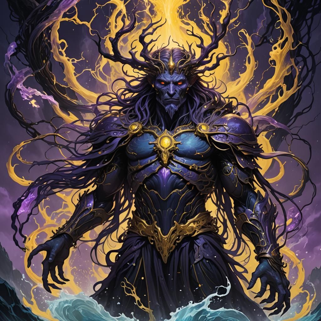 Cursed Hydro God Rises, Dark Fantasy Digital Art