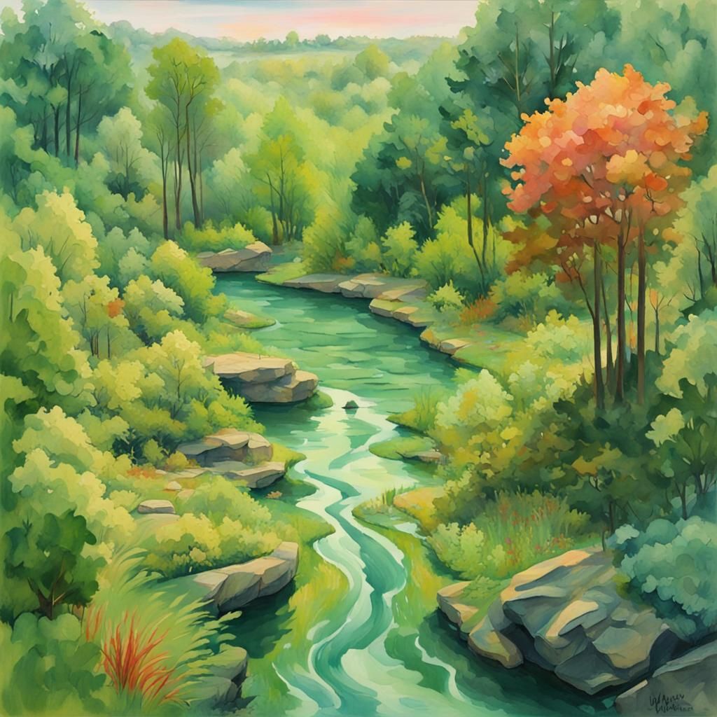 Geospatial Tech for Greening in Gouache Style