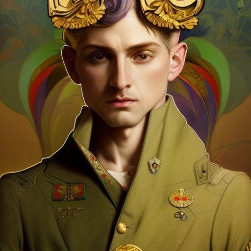Detailed Portrait of a General in Art Nouveau Style