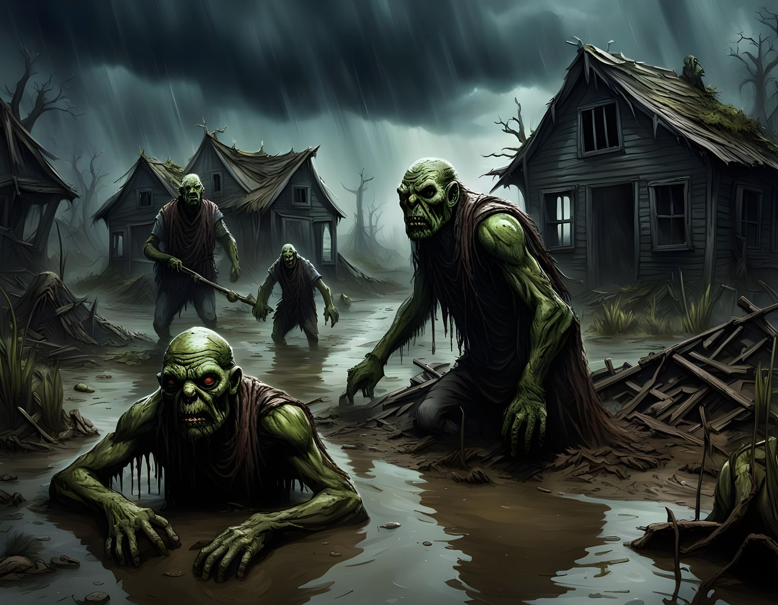 Mutated Swamp Creatures Emerge on Stormy Night