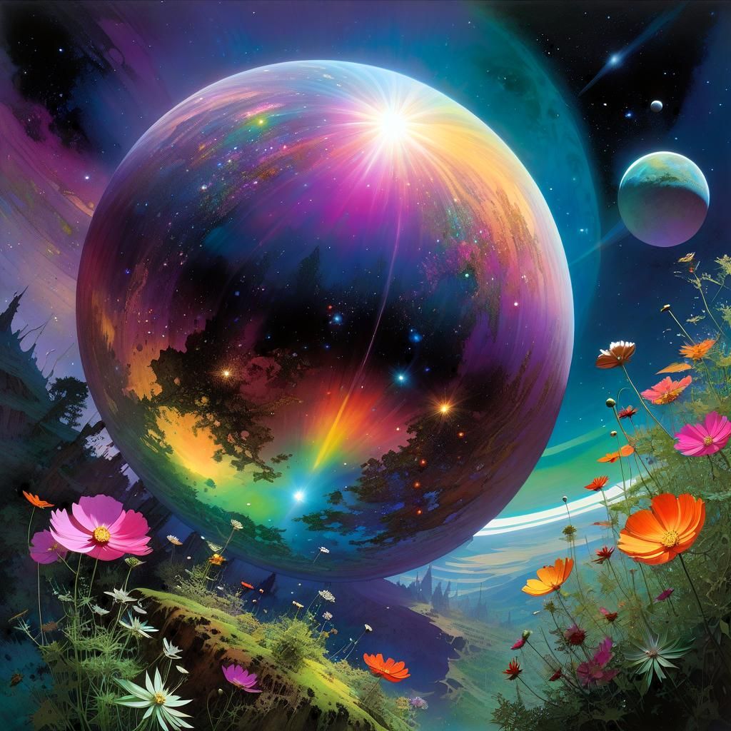 Iridescent Cosmos in Watercolor Style