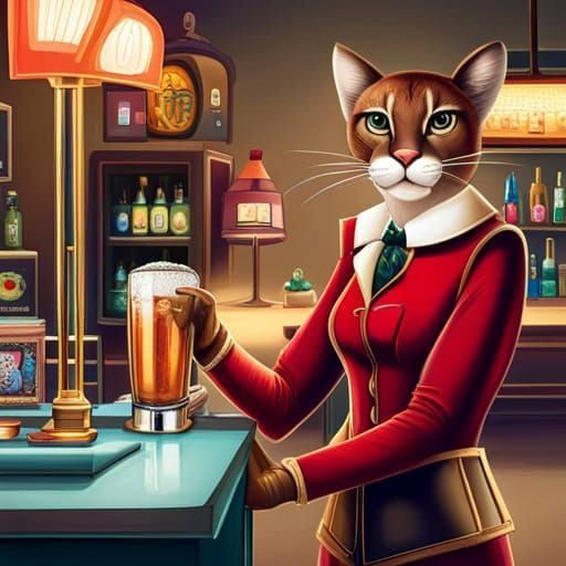 Anthropomorphic Cougar as Bartender Character