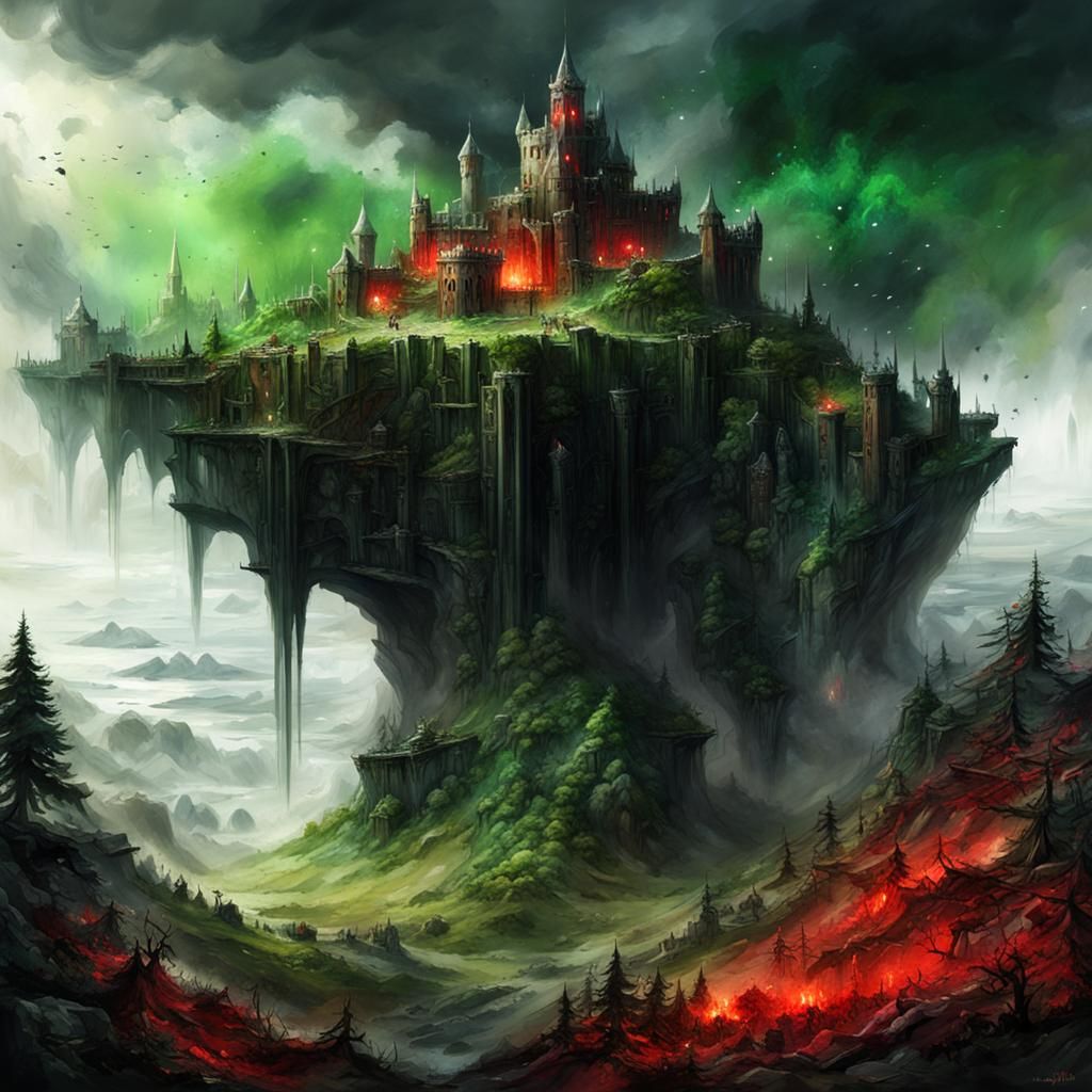 Druid Fortress Ruins in Watercolor Splatter Art