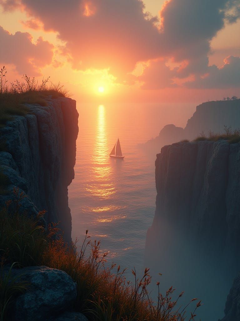 A Sailboat Radiant in Sunset's Last Light