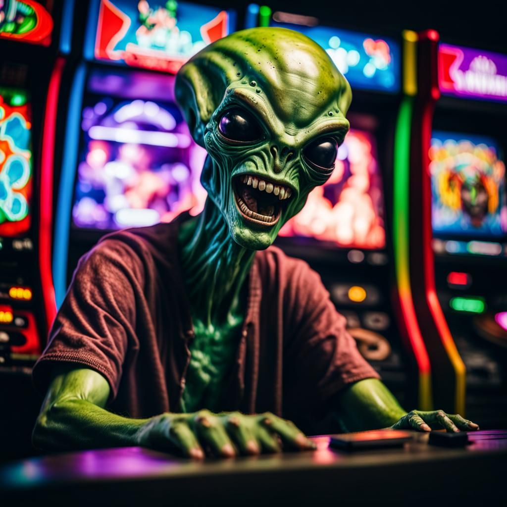 Alien Arcade Fun: A Hyperrealistic Portrait