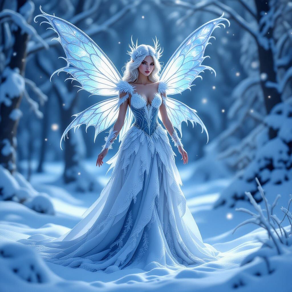 Winter Fairy in Snow-Covered Forest Matte Painting