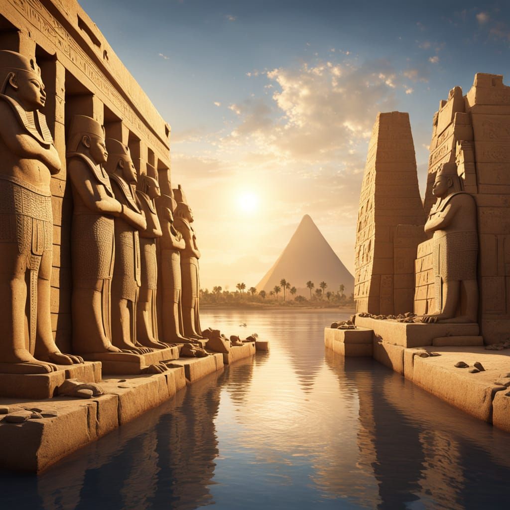 Majestic Ancient Egyptian Temple at Golden Hour