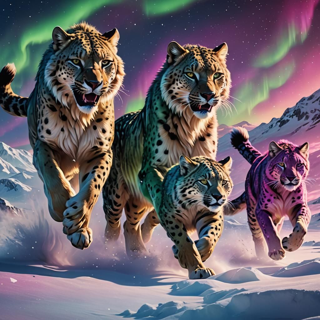 Wolf, Cheetah, Leopard Hybrid Run in Antarctic Snow