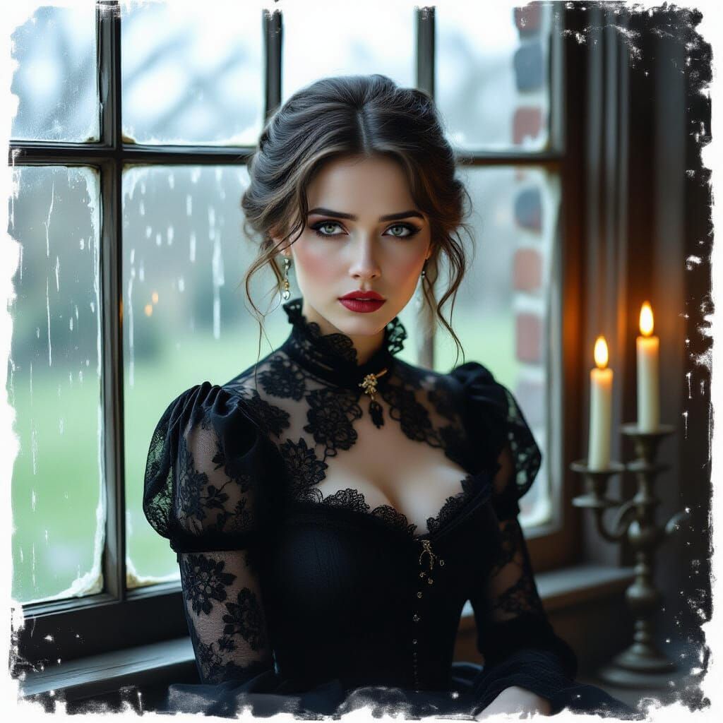 Victorian Widow in Mourning Lace by Candlelight