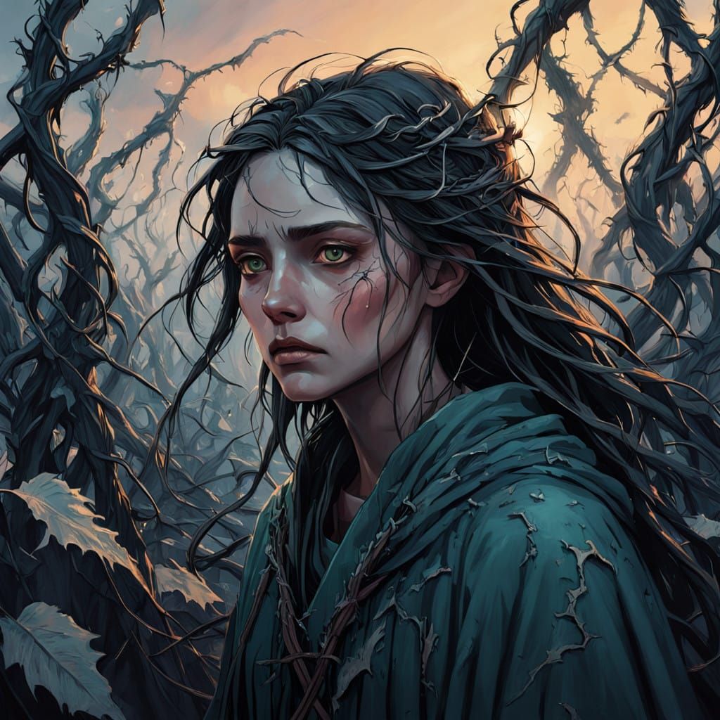 Determined Young Woman Breaks Dark Curse in Glowing Dawn