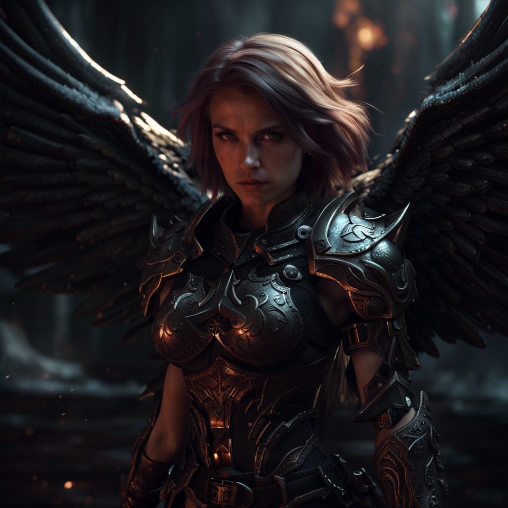 Dark Angel Girl Warrior in Hyperdetailed Fantasy Art
