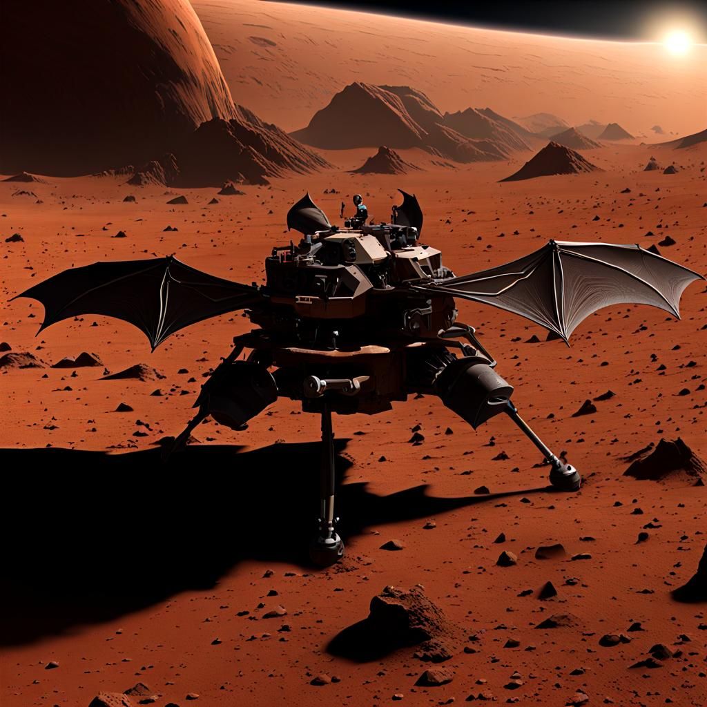 Bat Soaring Over Martian Landscape in 4K