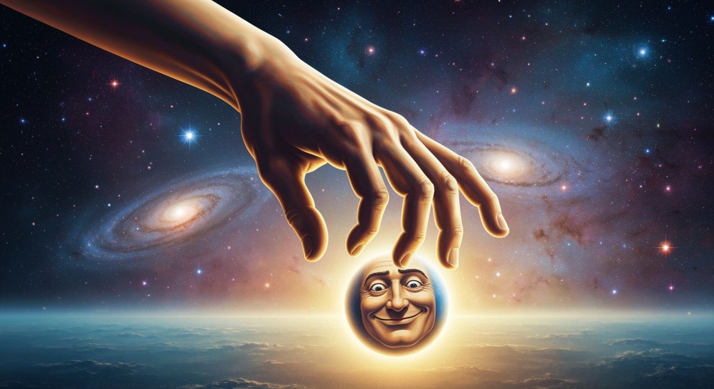 Cosmic Surrealism: God's Gentle Hand and Celestial Orb