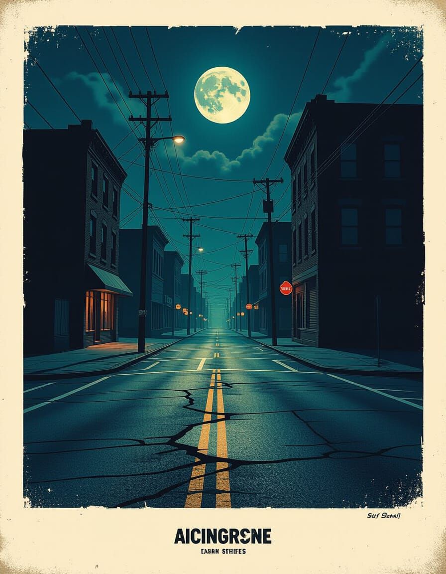 Dramatic Night View of Abandoned City Street