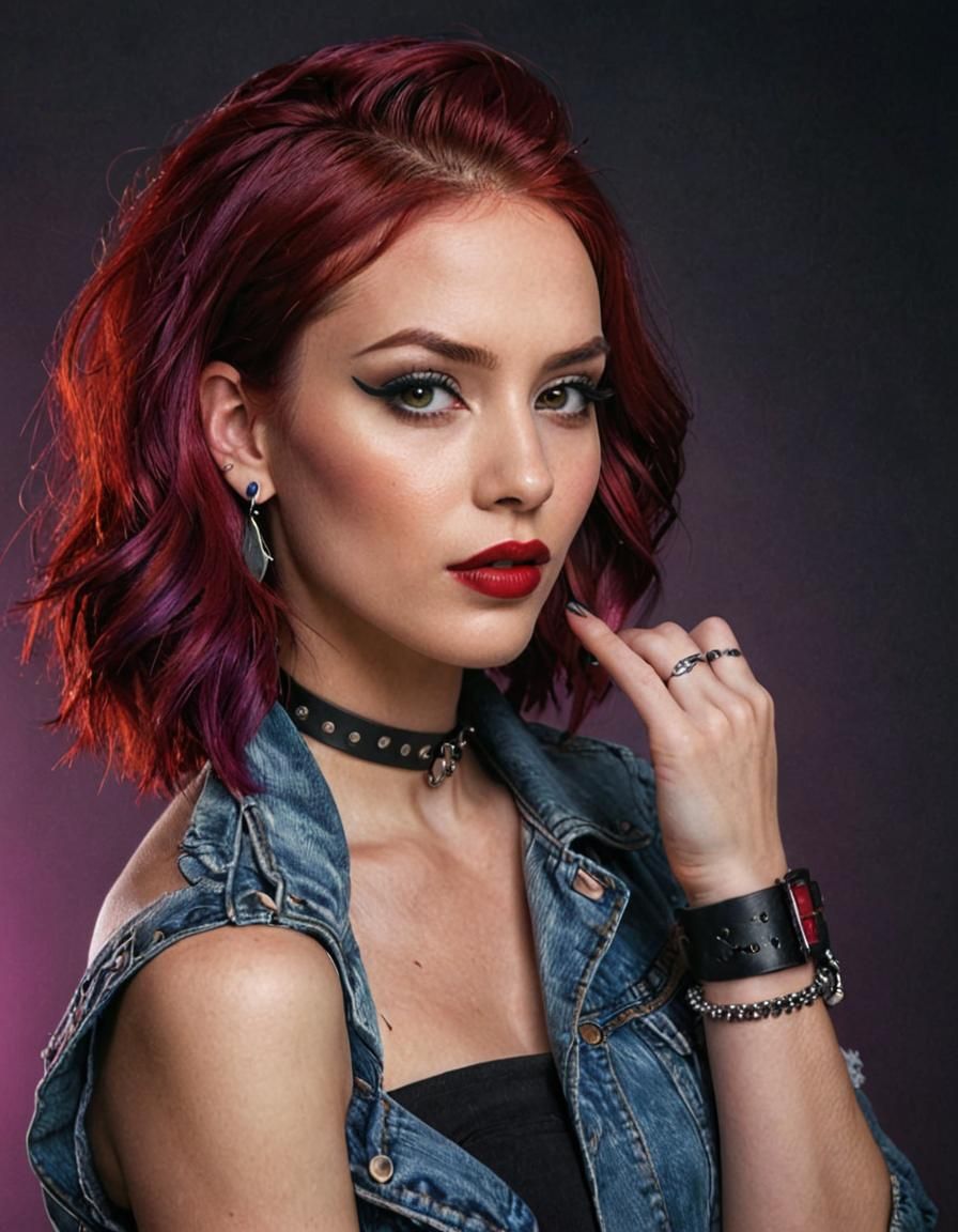 Woman with Red and Purple Hair in Edgy Lighting