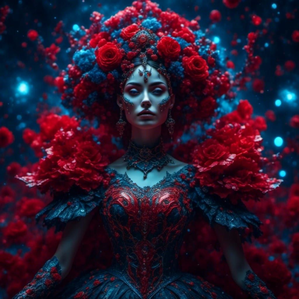 Hyperrealistic 3D Woman in Red Dress