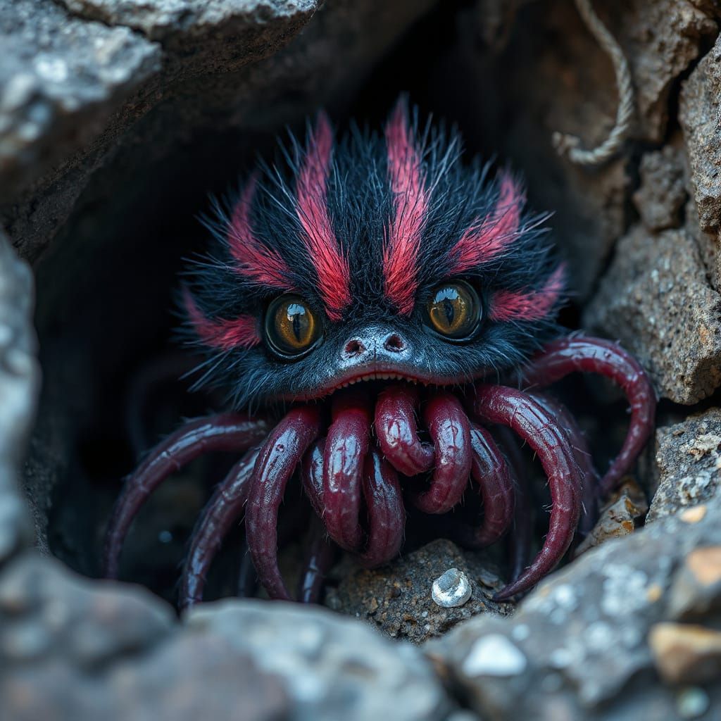 Neon Furry Creature with Tentacles in Grungy Style