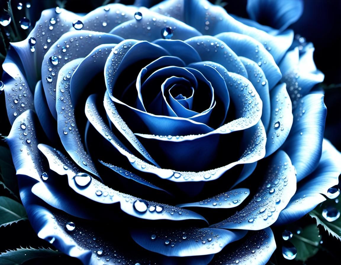 Stunning Silver Rose in Bloom with Dew Droplets