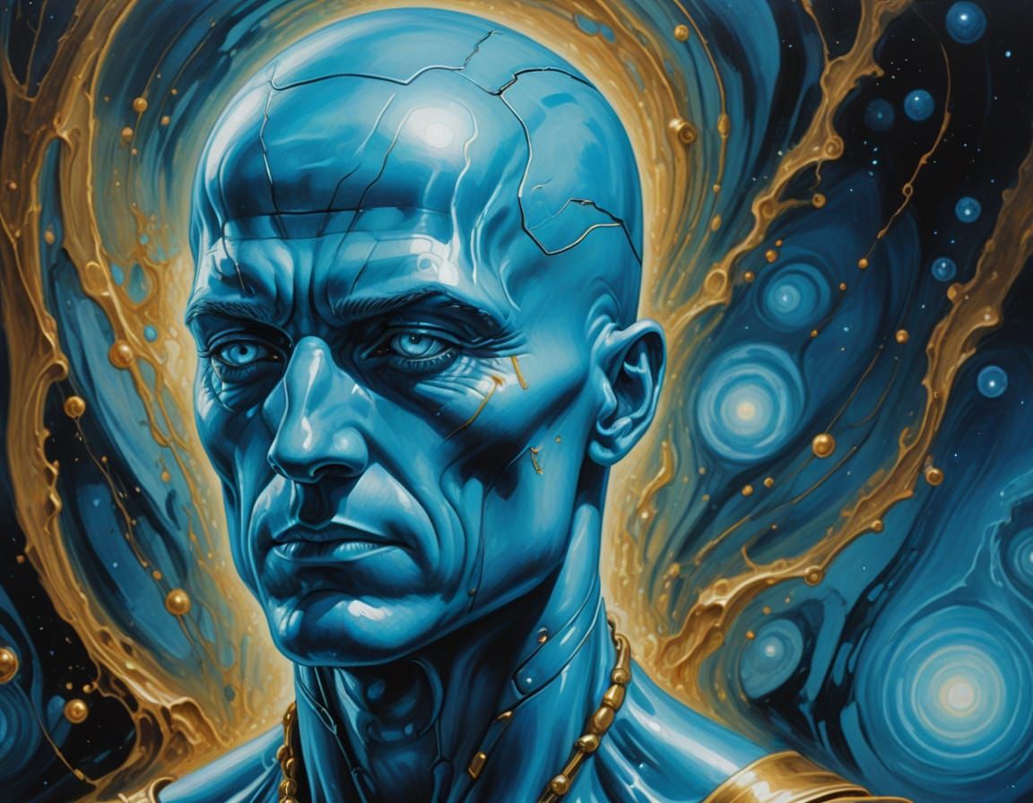 Surreal Oil Painting of Doctor Manhattan in Iridescent Blue ...