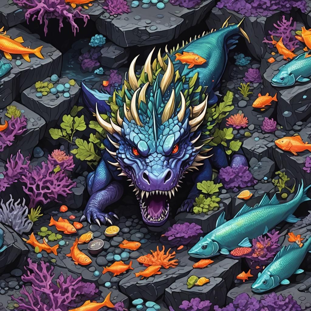 Black Dragon in Cave with Lava Blast