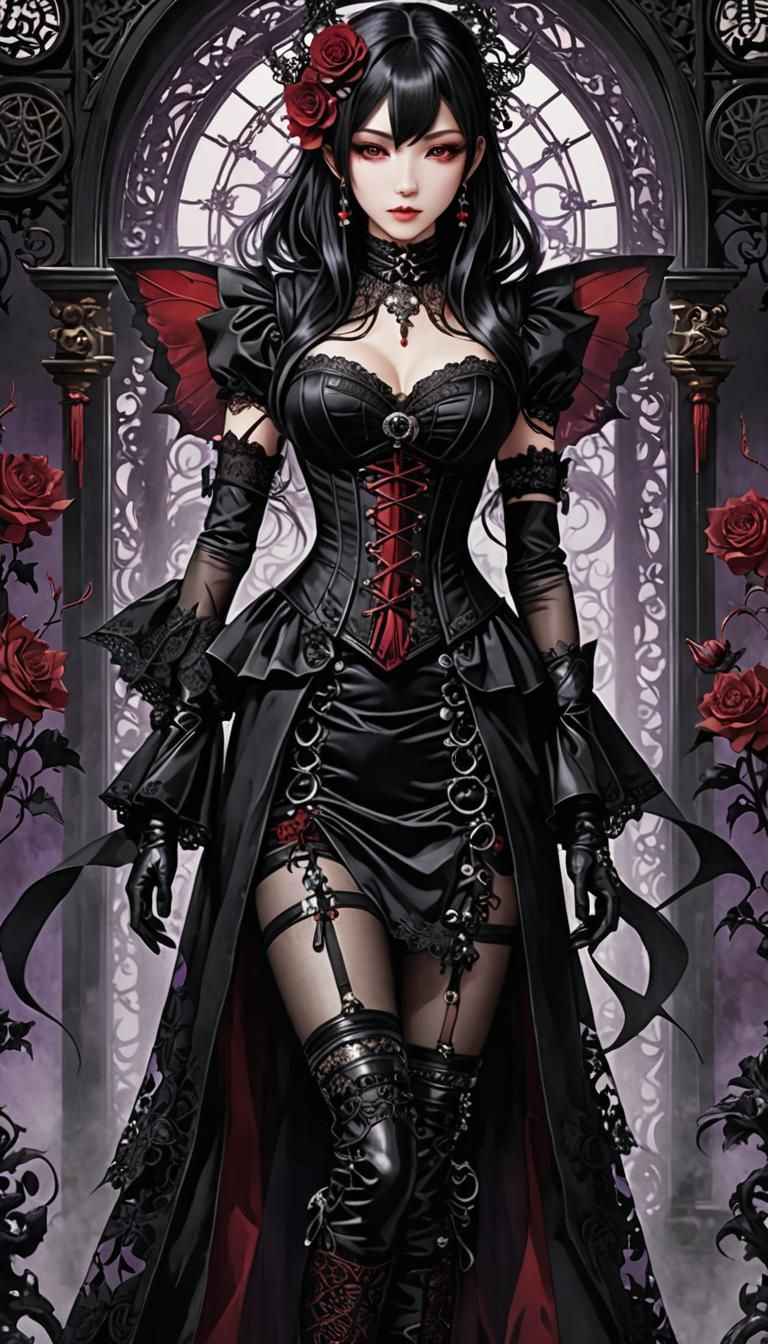 Goth Lady in Japanese Manga Style