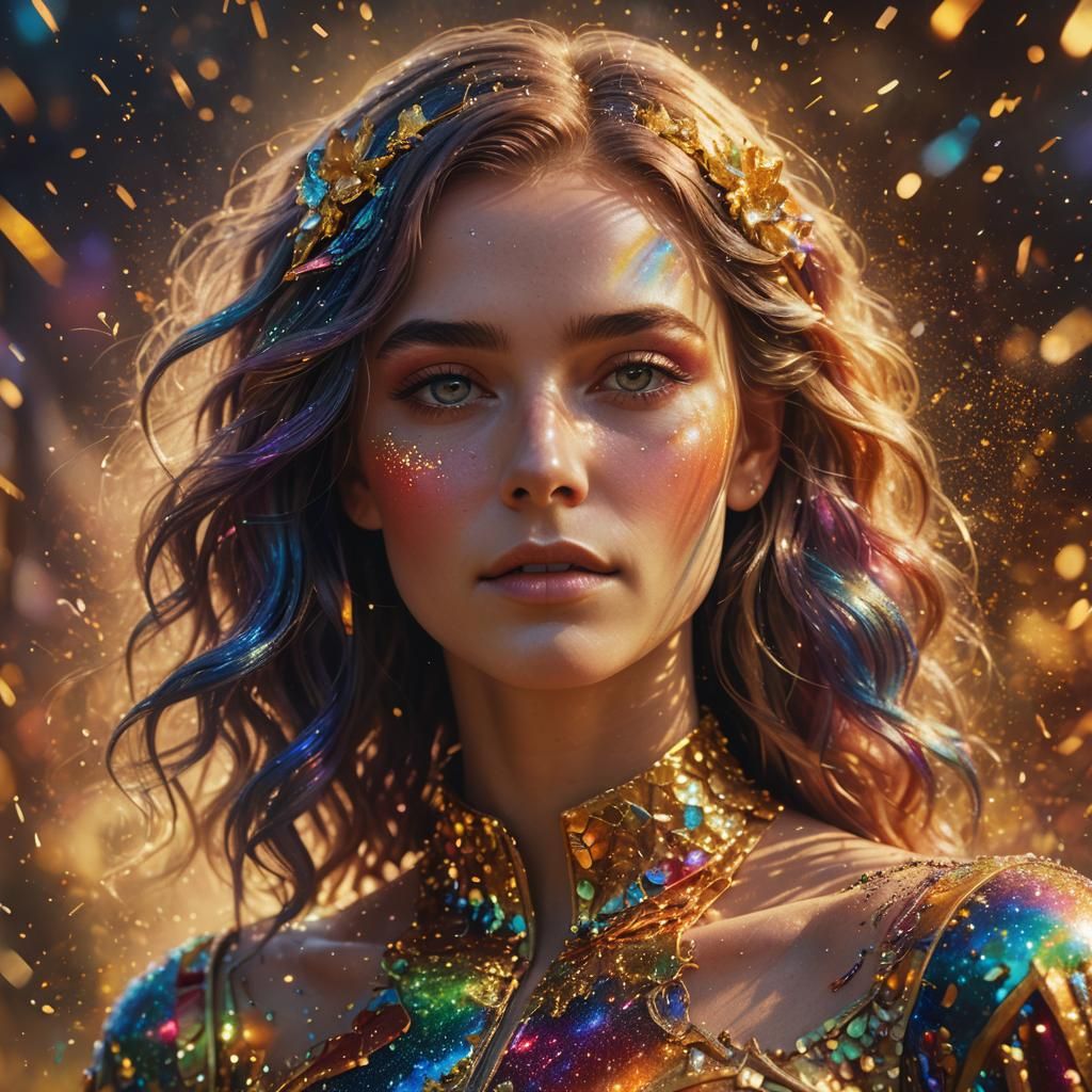 Woman with Rainbow Dust: Digital Art Portrait