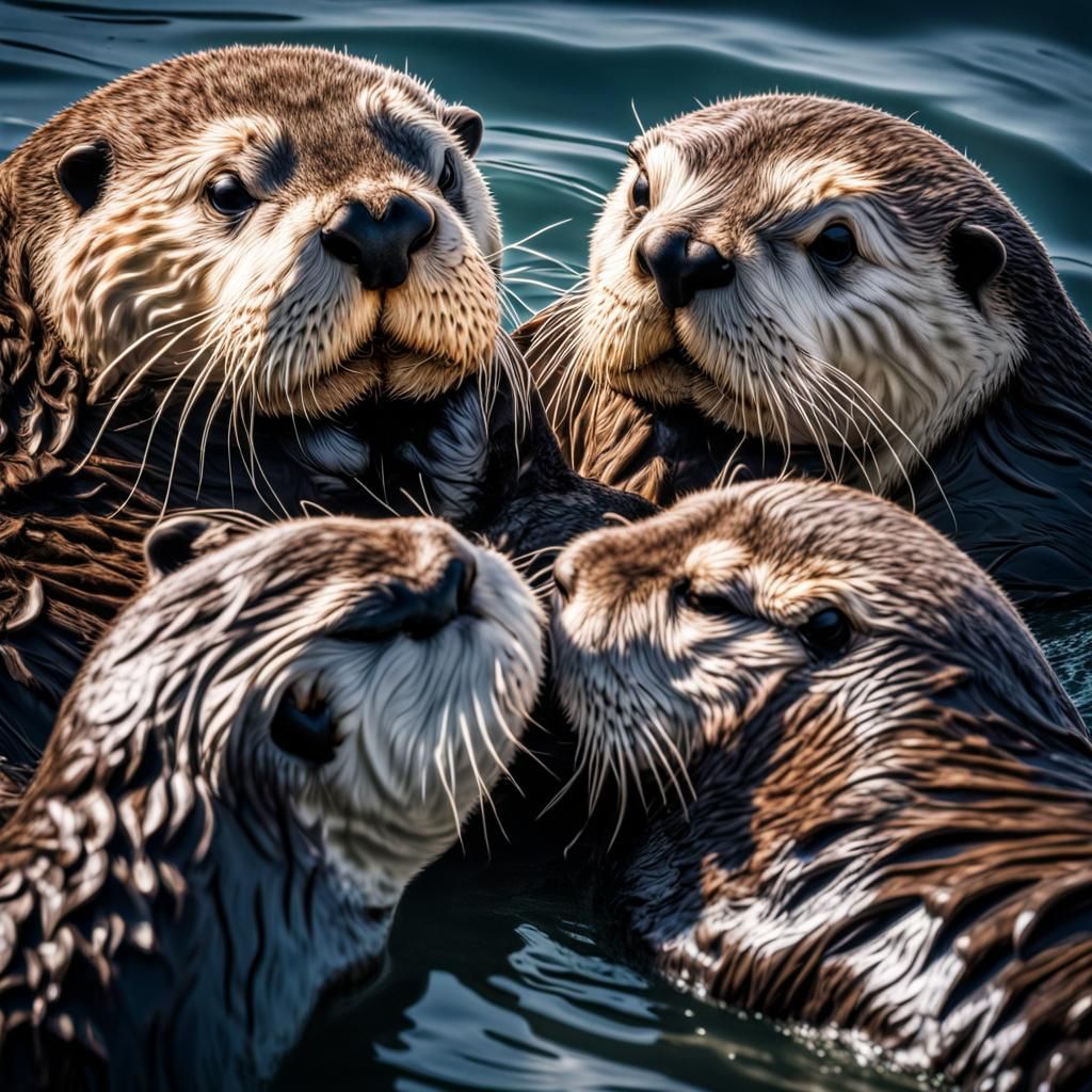 Sea Otters Hugging: Hyperrealistic Close-Up