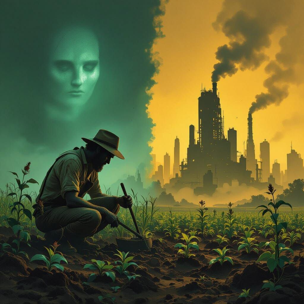Dystopian Concept Art: Underworld Farmer vs. Pollution City
