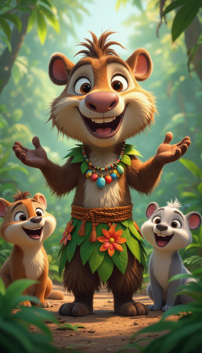 Bunduq and Jungle Friends in 3D Disney Pixar Style