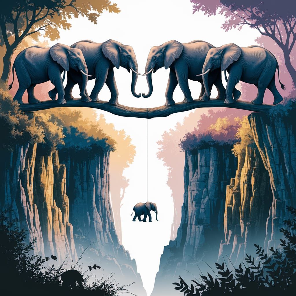 Elephants Form a Suspension Bridge in Harmony with Nature