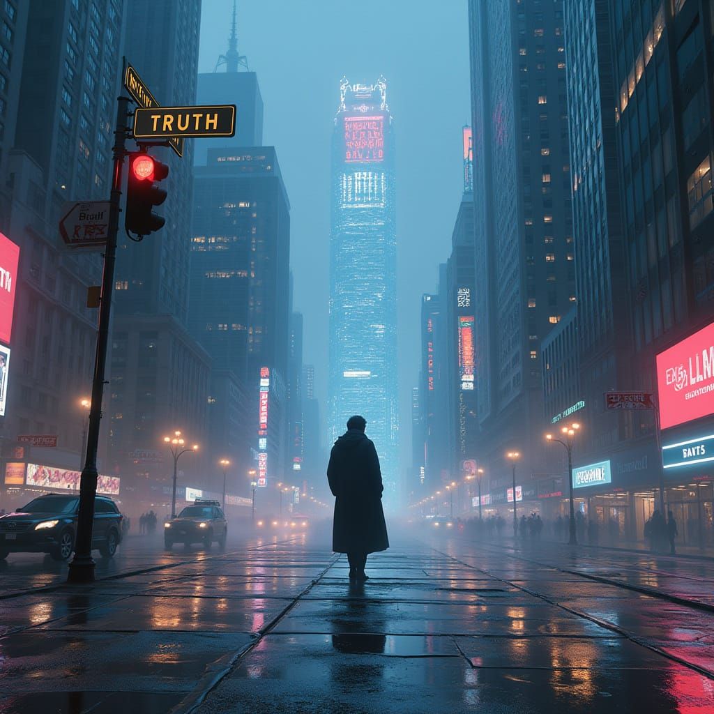 Cyberpunk Intersection of Truth and Lies