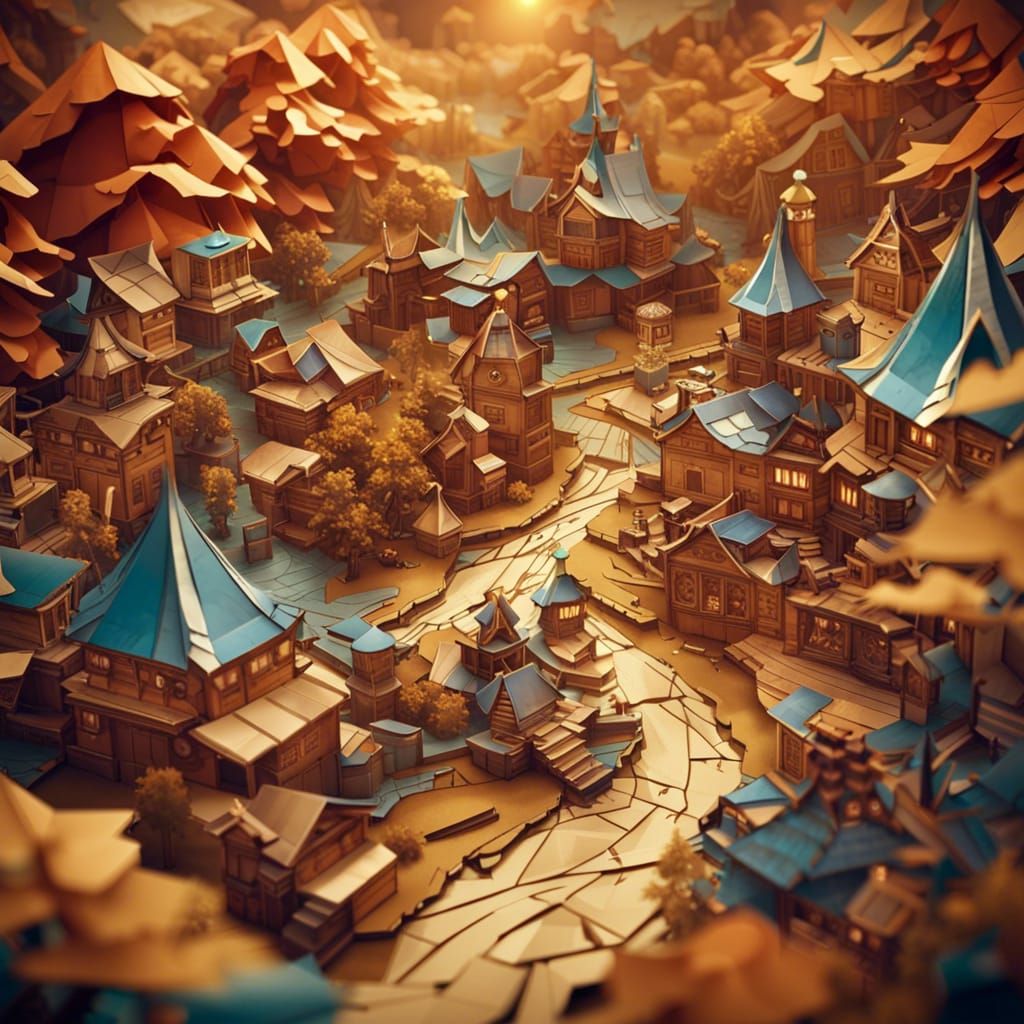 Genshin Impact's Fontaine Region as Origami Steampunk World