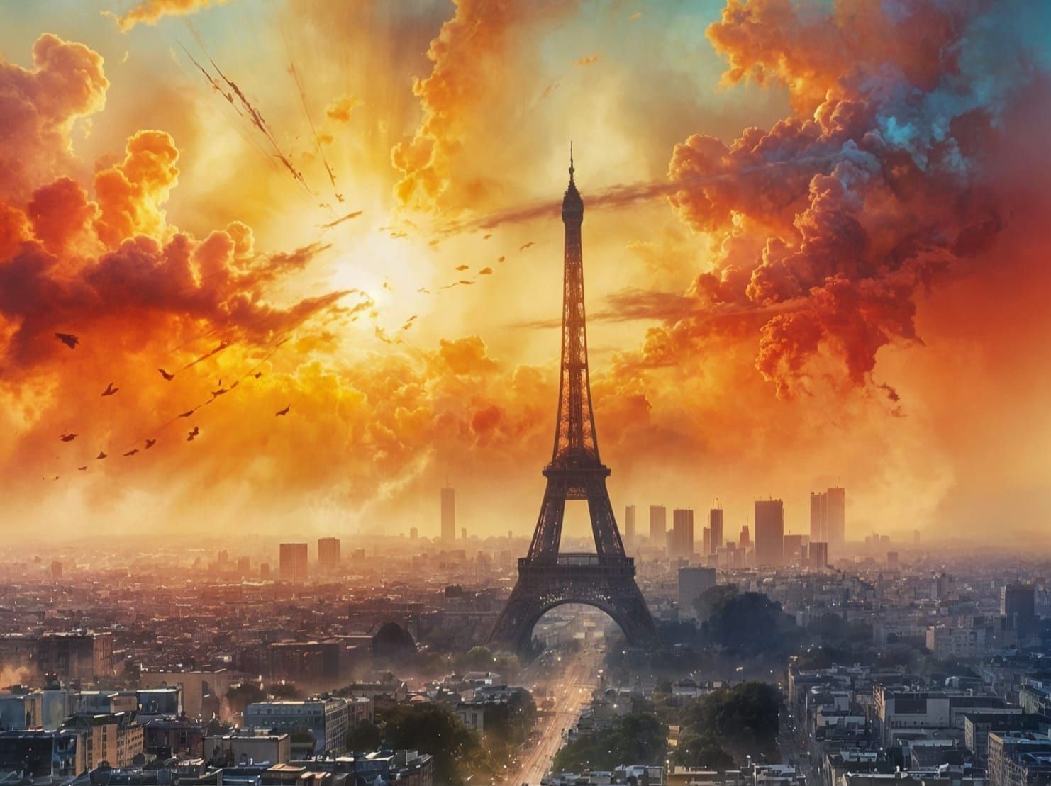 Romantic Parisian Sunset in Vibrant Colors