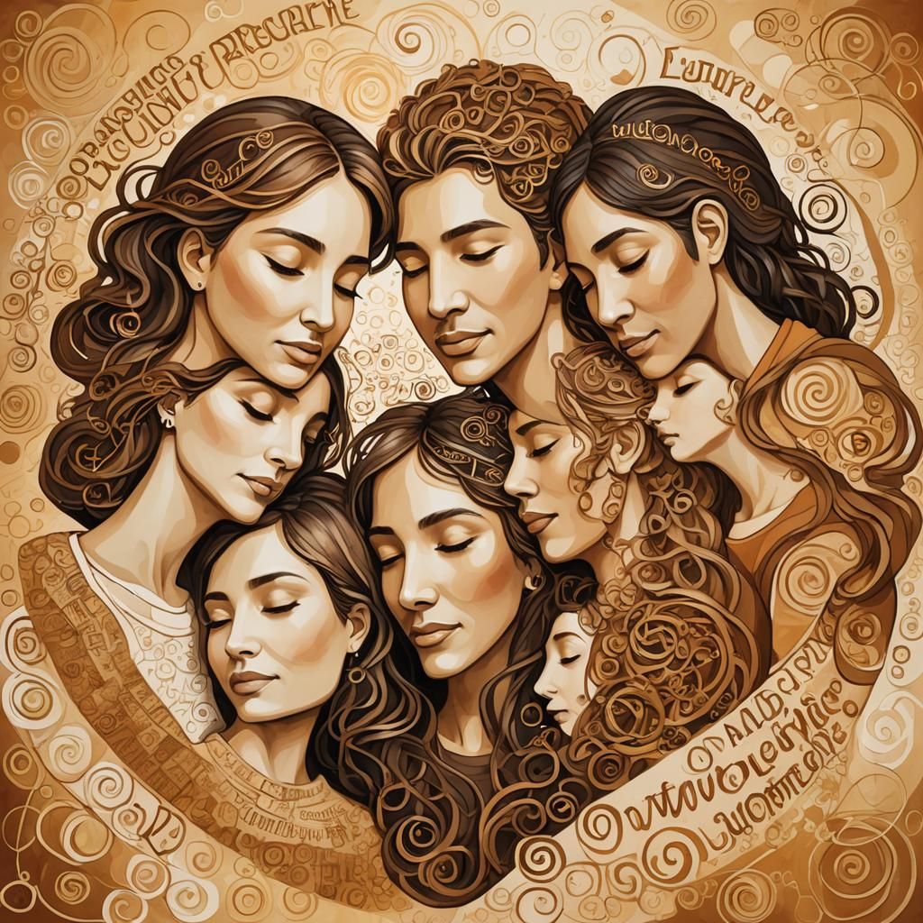 Empowering Word Art Portrait of Friends Embracing