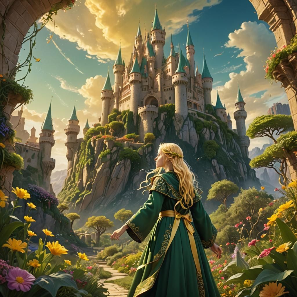 Fairy Discovering Oasis Castle, Art Nouveau Style