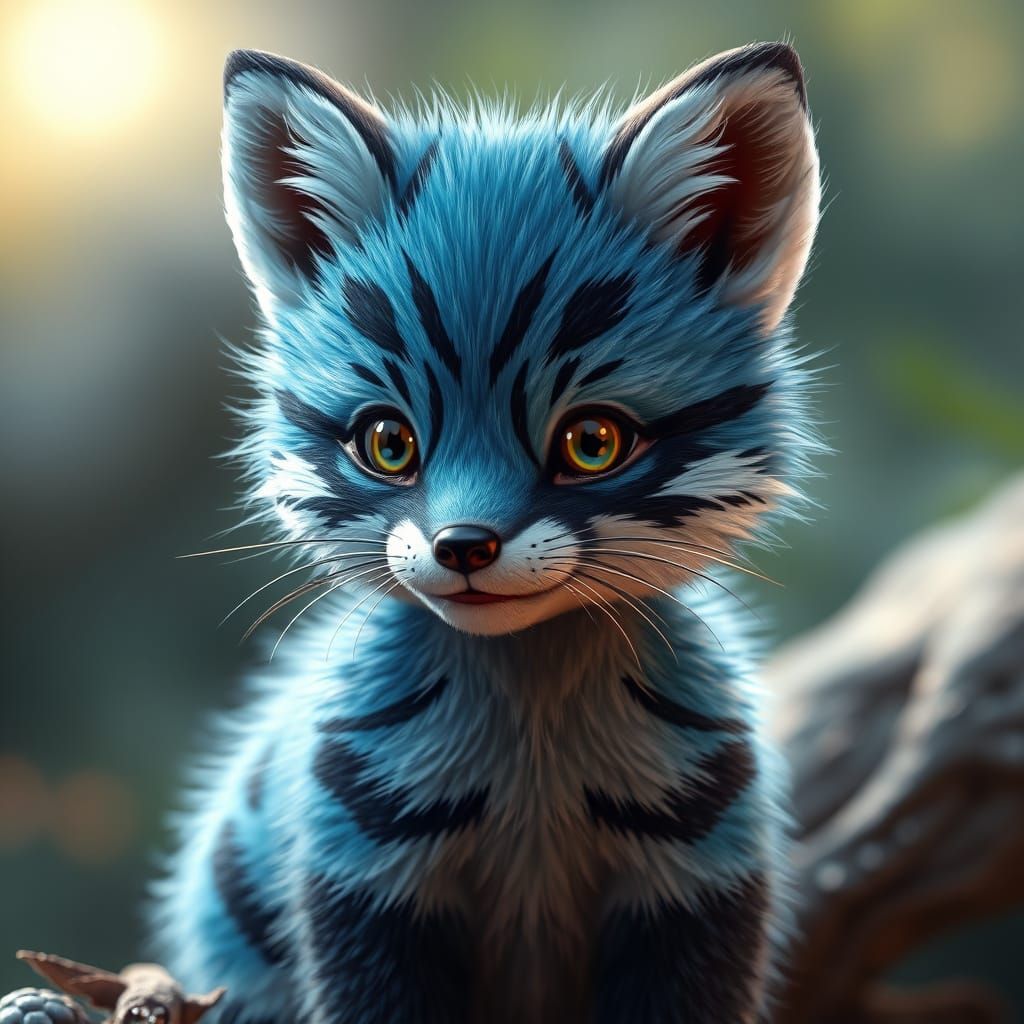 Blue Striped Fox Cub: 3D Anime Art