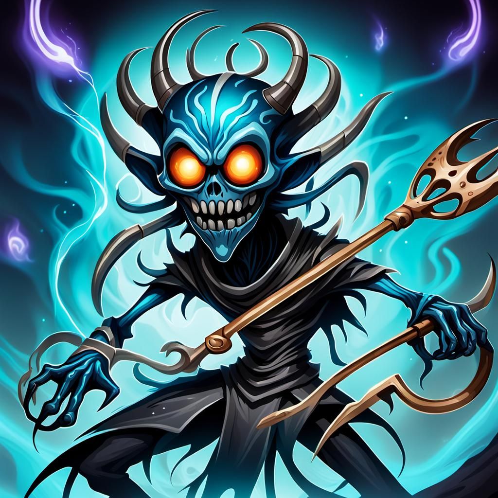 Fiendish Creature Wielding Tongs in Dark Fantasy Style