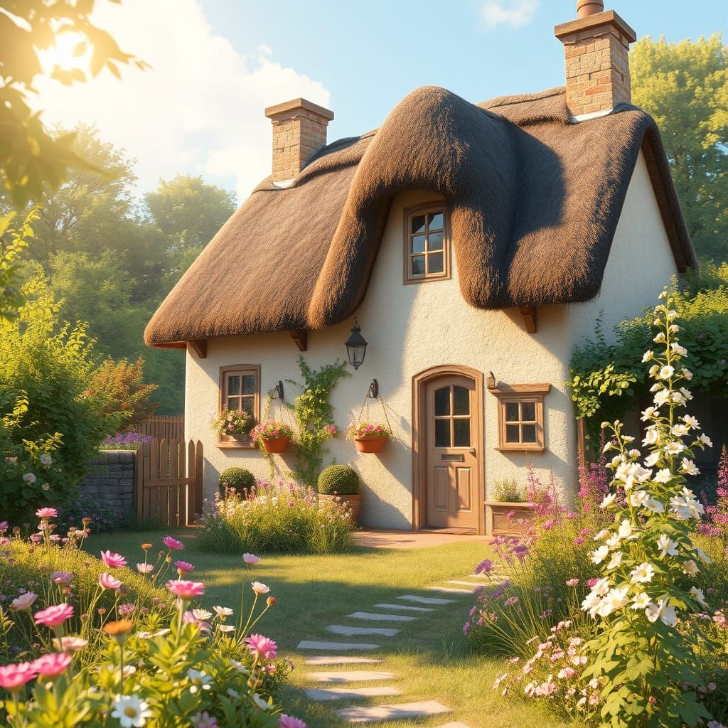 Enchanting Cottage Garden in Watercolour Style