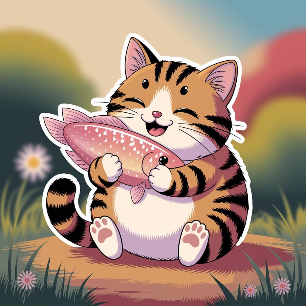 Happy Orange Cat Hugs Shimmering Jellyfish