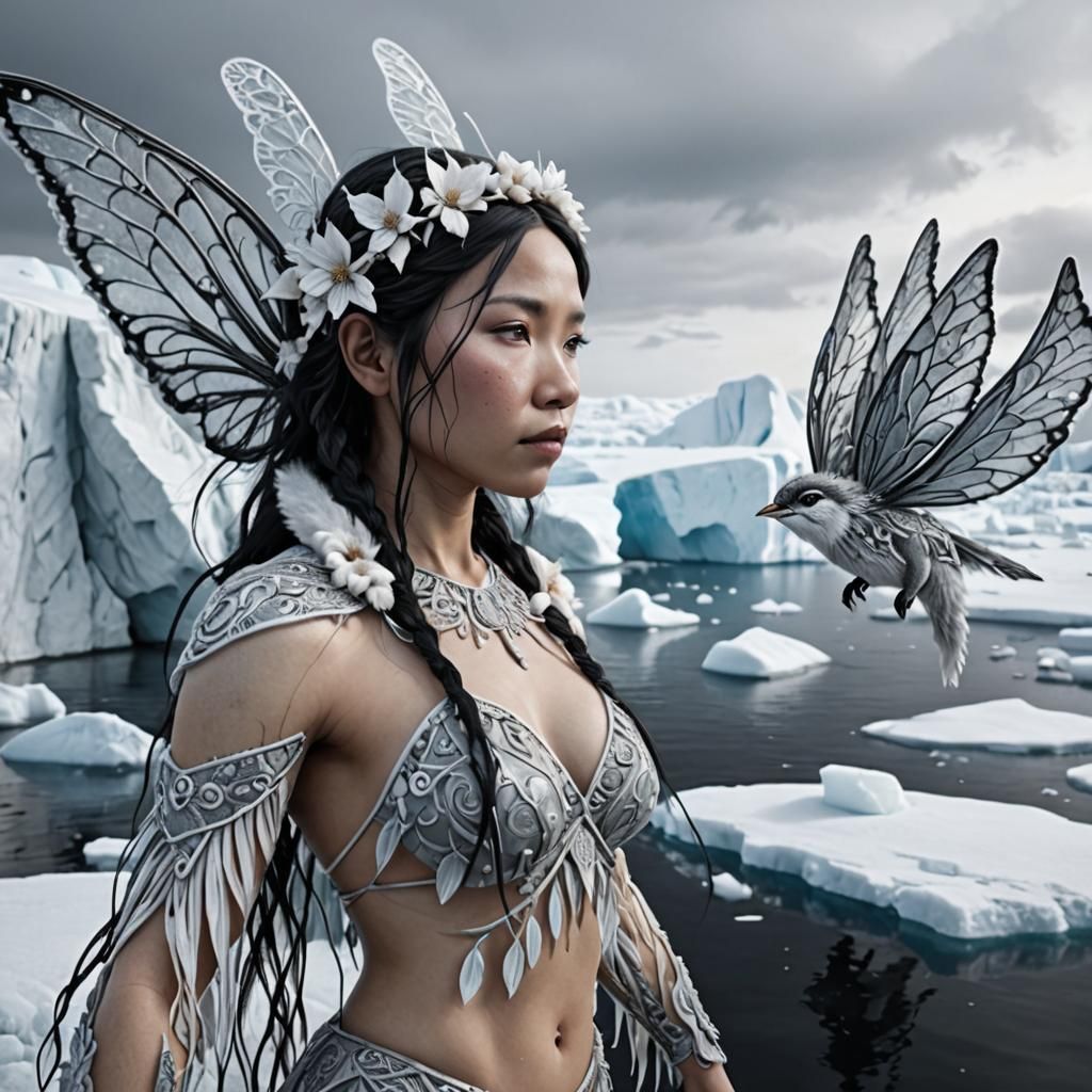 Hyperdetailed Inuit Fairy on Arctic Ice Flow