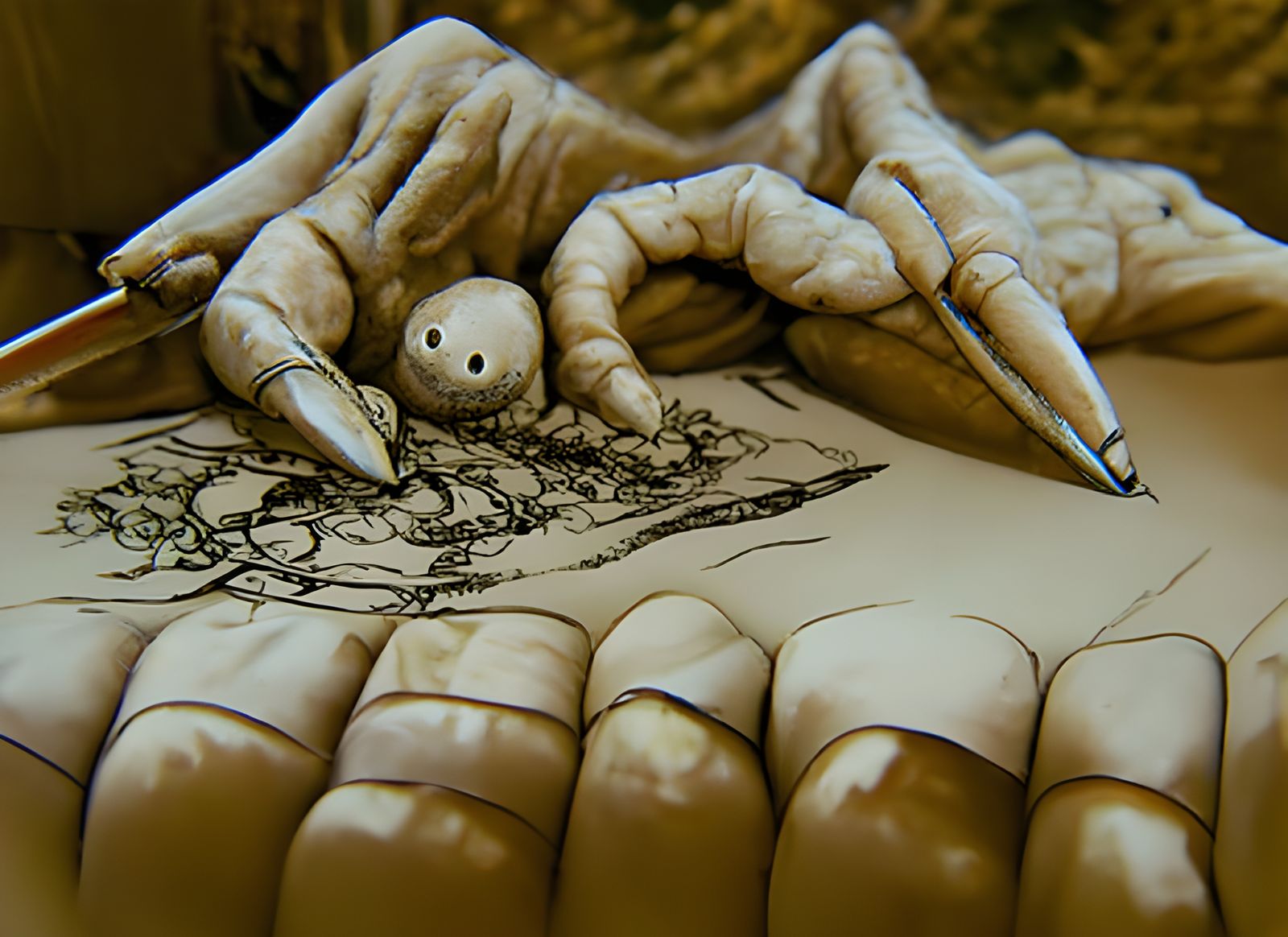 Hands Stitching Hands: Detailed Pencil Drawing