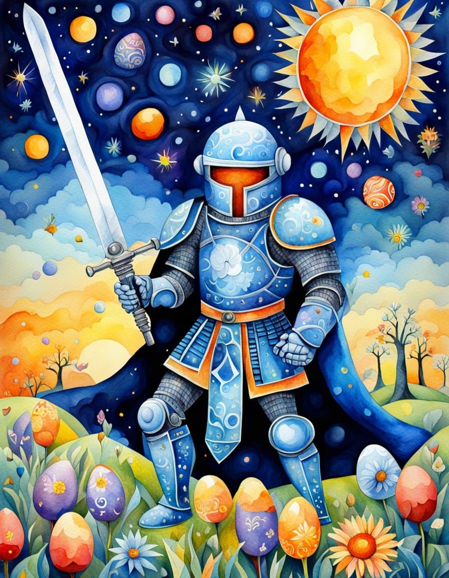 Cubist Space Knight Illuminates Magical Easter Scene