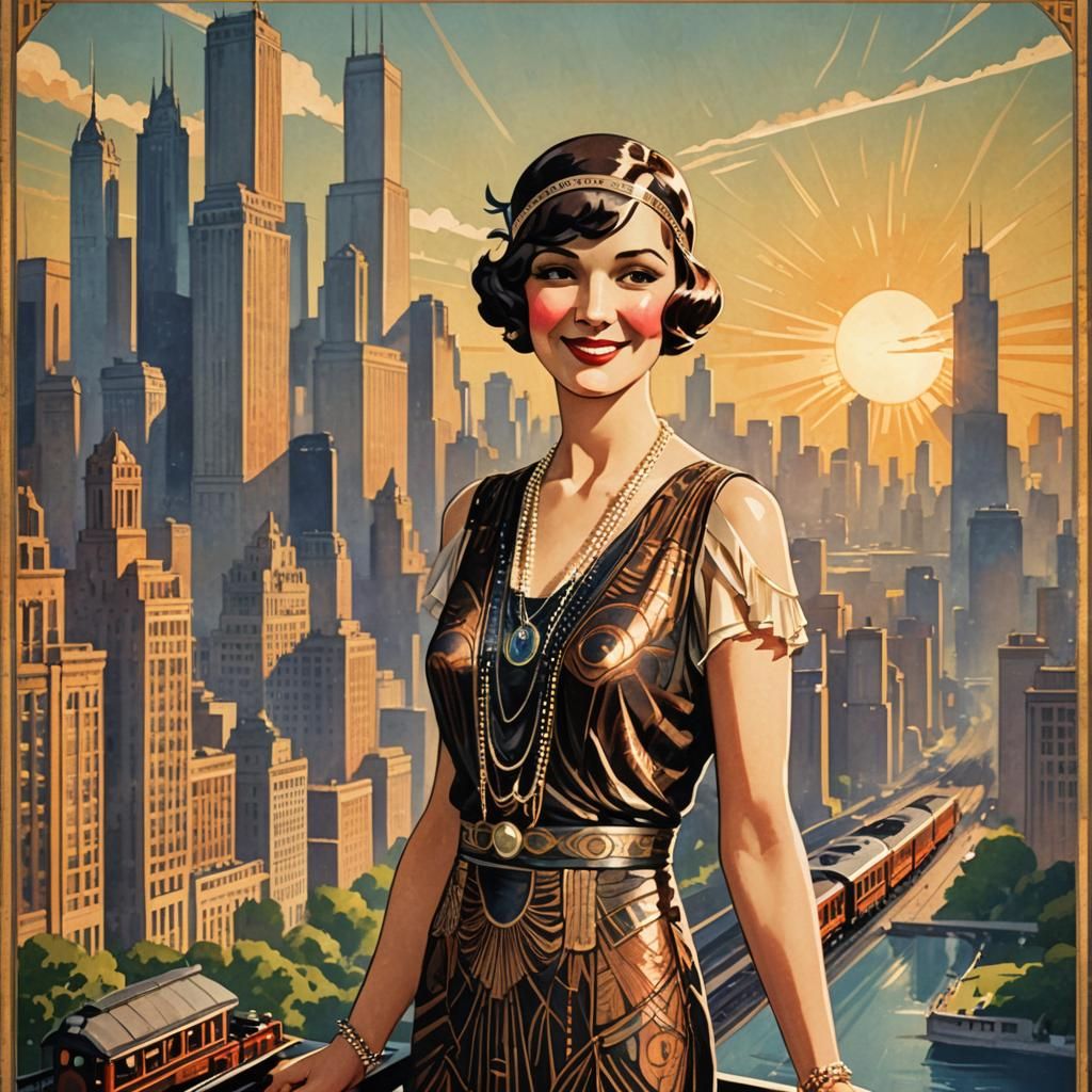Chicago Travel Poster: 1920s Art Deco Style
