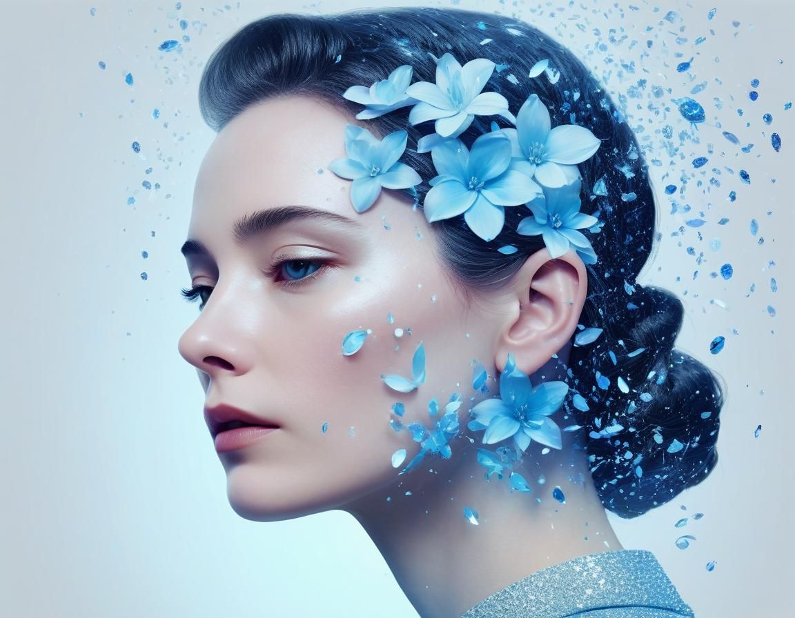Ethereal Art: Blue Jasmine in Bauhaus Style